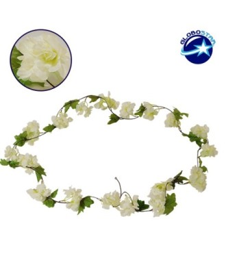 GloboStar® 09025 Τεχνητό Κρεμαστό Φυτό Διακοσμητική Γιρλάντα Μήκους 2.2 μέτρων με 18 X Άνθη Κερασιάς Λευκό